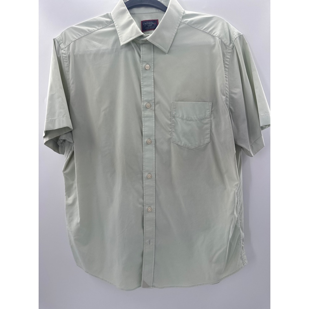 UNTUCKit Mens Large Slim Fit Short Sleeve Button Down Shirt Sage Green